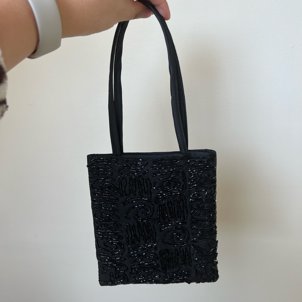 Vintage Lord & Taylor black beaded small tote